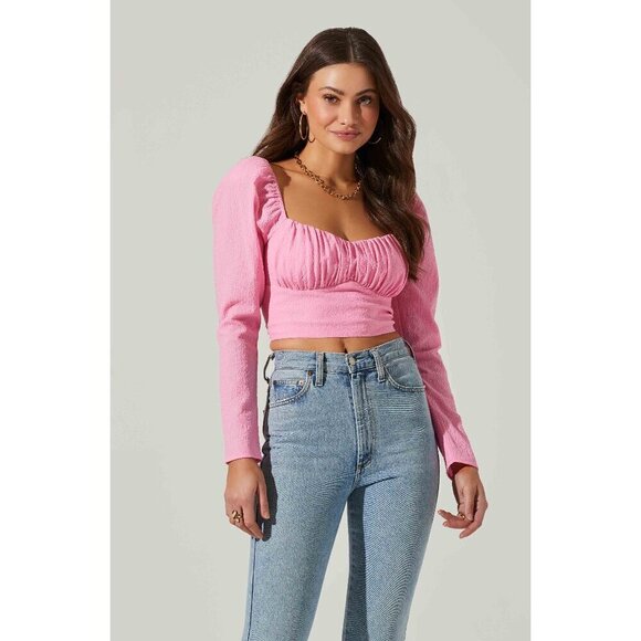 💕ASTR💕 Long Sleeve Sweetheart Neck Crop Top ~ Pink Small S NWOT - Picture 2 of 11